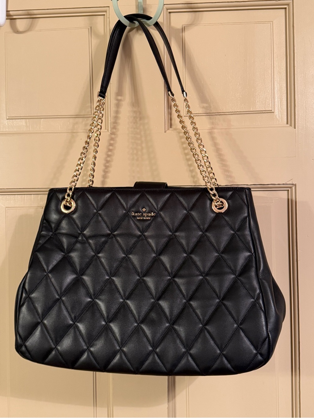 kate spade Black Quilted Chain-Handle Shoulder Bag with Gold Hardware